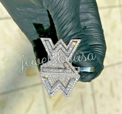 Pre-owned Nsg 2 Ct Tester Passing Moissanite Men's 313 Custom Number Charm Pendant 925 Silver In White