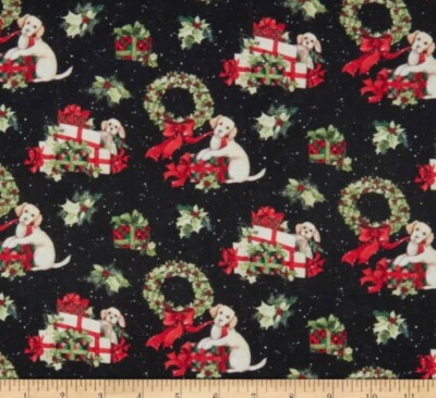 Spring Creative - Christmas Holly Gifts Quilting Fabric with Dogs   