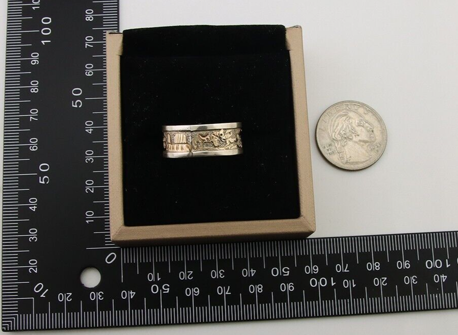 Men Navajo Handmade Ring 925 Silver & Gold Signed Tom & Sylvia Kee C.80's