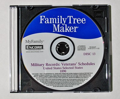 FAMILY TREE MAKER  FTM CD    Military Records VETERANS Schedules  U S 1890