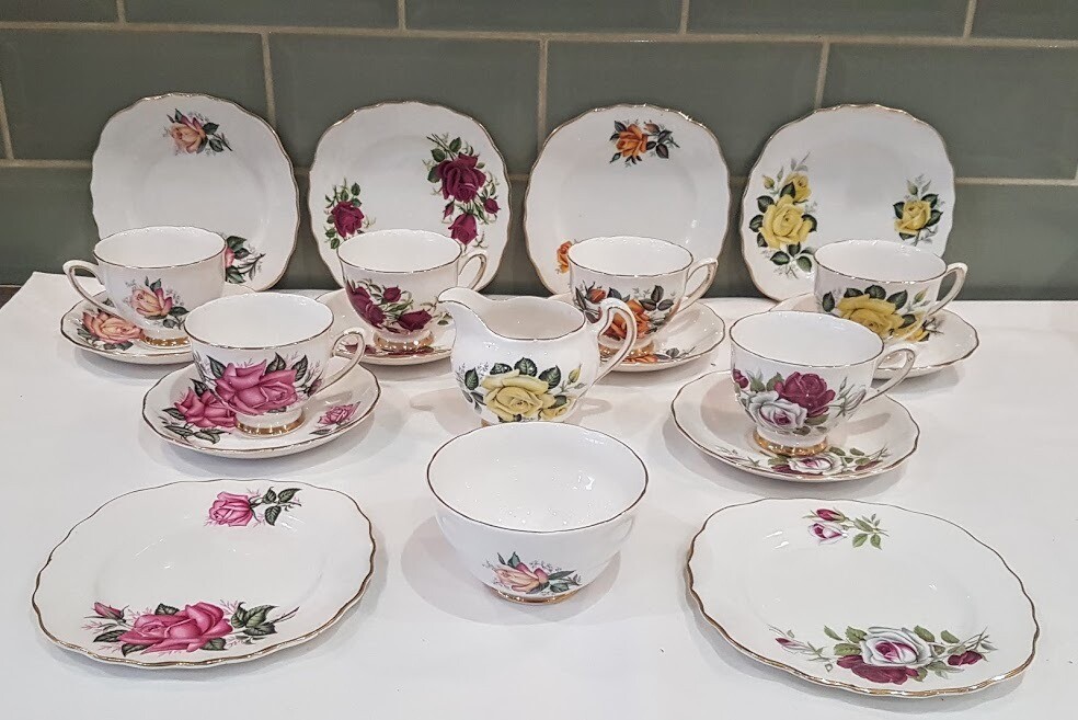 Afternoon Tea Set COLCLOUGH BONE CHINA 6 x Tea Cup, Saucer & Plate Trio