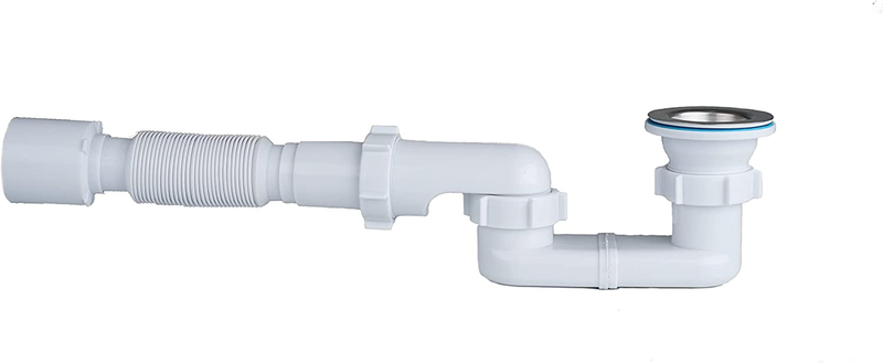 Low Profile Bath P-Trap for Acrylic Tubs - Plastic Flexible Pipe + Trap