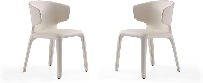Conrad Mid Century Modern Dining Chairs Woven Tweed Upholstered Kitchen Furniture with Contoured Back, Foam Padding & Metal Legs, Set of 2, Cream