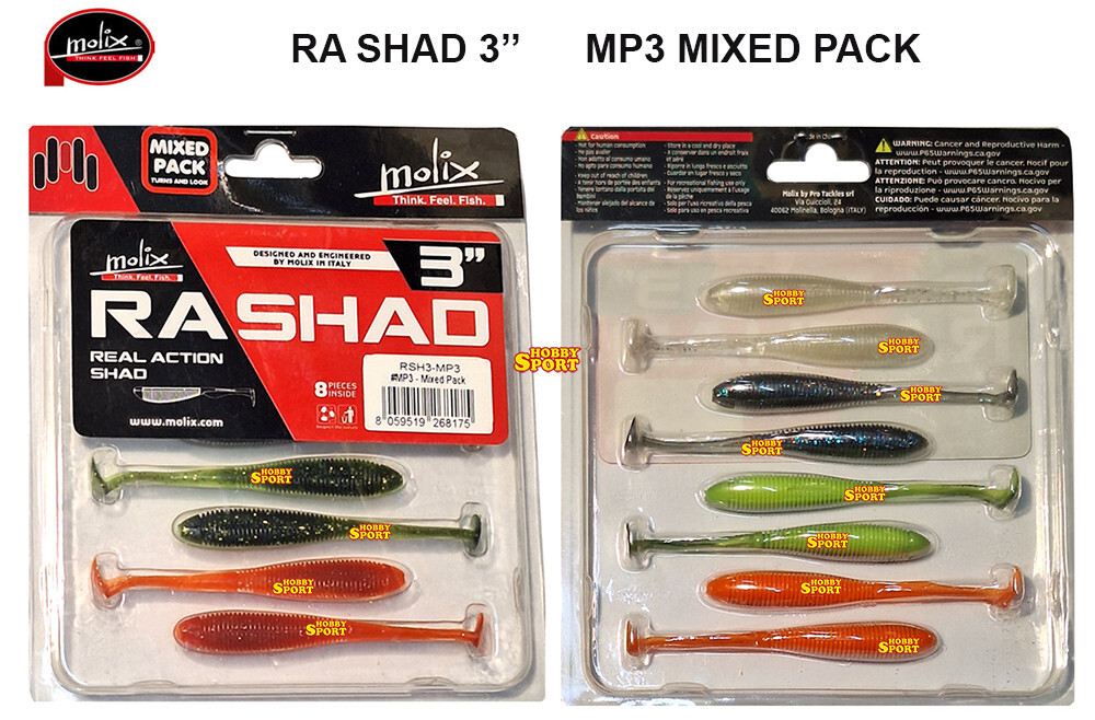 MOLIX RA SHAD 3,0'' COLOR  MP3 MIXED PACK SPINNING TROTA LAGO