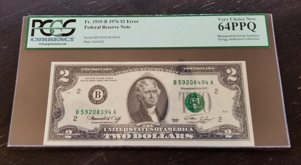 Mismatched Serial Number Error - 1976 $2 New York - PCGS 64 PPQ - Fr. 1935-B