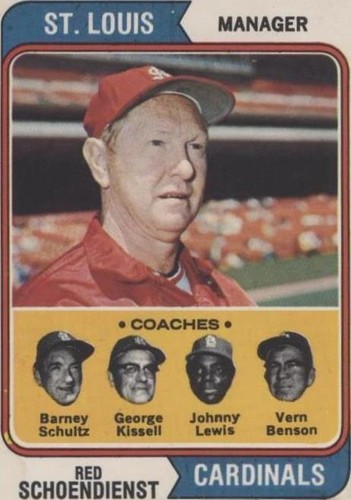 1974 O-Pee-Chee - Barney Schultz George Kissell Johnny Lewis #236