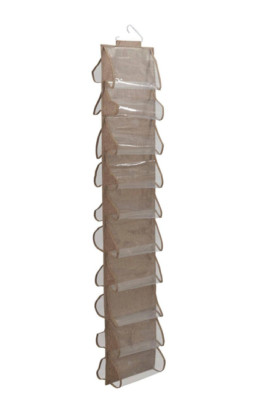 Household Essentials 20-Pocket Closet Hooks Hanging Shoe Organizer, Latte NEW