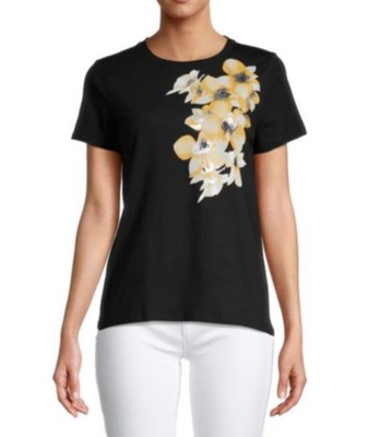 

Calvin Klein Womens, желтая футболка с цветочным принтом, черная, маленькая, Черный