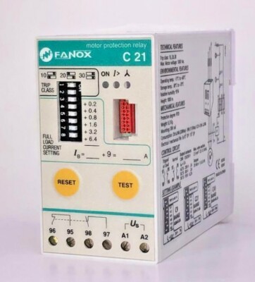 Fanox C21 Motor Protection Relay, 3-phase, 7.5 - 12 hp, 115V auxiliary voltage