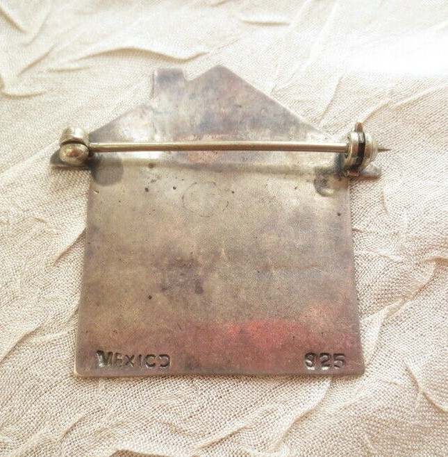 Sterling Silver 925 Mexico School House Teacher Brooch Pin Jewelry