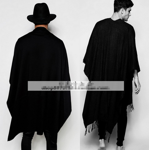 Gothic Stylish Men Tassels Cape Slit Coat Punk Cloak Outwear BOHO Style Scarf E7