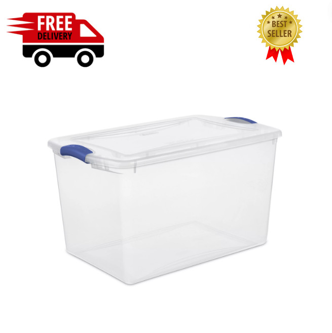 Stackable Plastic Tote Box Storage Containers Bin 66 Quart, Blue