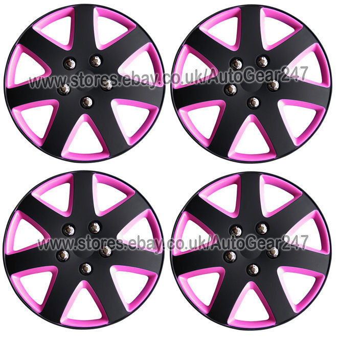 15" inch Matt Black & Pink Car Wheel Trims Hub Cap Covers + 4 Dust Caps + 8 Ties eBay
