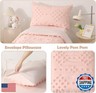DECMAY Pink Toddler Bedding Set for Girls, 4 Pieces Soft Crib Toddler Comforter Set for Girls Babys Boho Tufted Dots Toddler Bed Set with Comforter, Flat Sheet, Fitted Sheet, Pillowcase