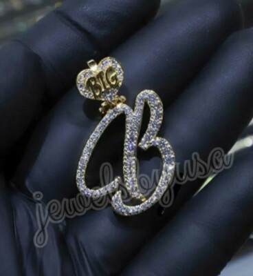 Pre-owned Nsg 2.1 Ct Men's Natural Diamond Big B Custom Initial Charm Pendant 925 Silver In White