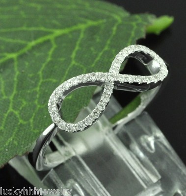 Pre-owned Luckyhhhjewelry 14k Solid White Gold Ladies Infinity Natural Diamond Ring 0.26 Ct Figure 8