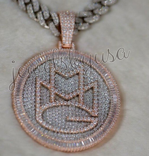 Pre-owned Nsg 3.1ct Men's Baguette Cubic Zirconia "mmg" Custom Fancy 2 Tone Pendant 925 In White