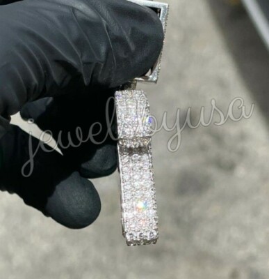 Pre-owned Nsg Men's 2.5ct Tester Passing Moissanite Studded Tdg Custom Name Pendant 925 Silver In White