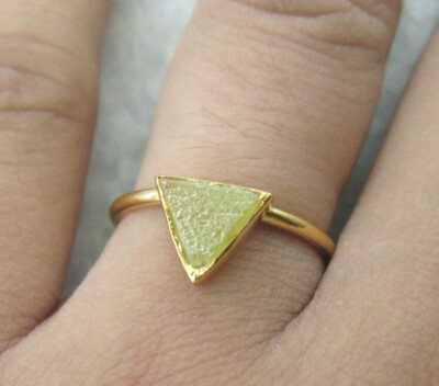 Pre-owned Big-diamonds Natural Real Yellow Brown Color Triangle Rough Diamond Ring 14k Gold