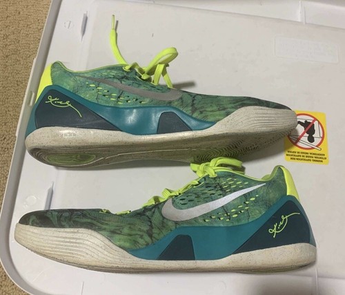 NIKE KOBE 9 LOW EM USED SZ 11.5 EASTER TURBO GREEN SILVER