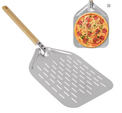 Metal pizza peel 12 inch non-stick coated, pizza tray with wooden handle