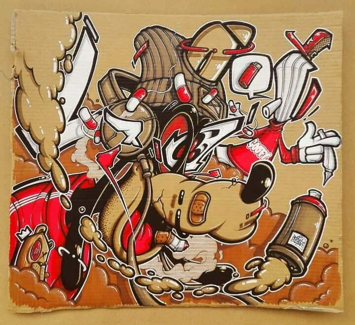 Opoil Dessin Street Art  Mixte Sur Carton 60x53cm Obey/Quik/Rd357/Cope2/Mist/Ces