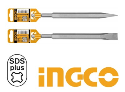 KIT SET 2 SCALPELLI SCALPELLO A PUNTA E PIATTO ATTACCO SDS PLUS SDS-PLUS INGCO