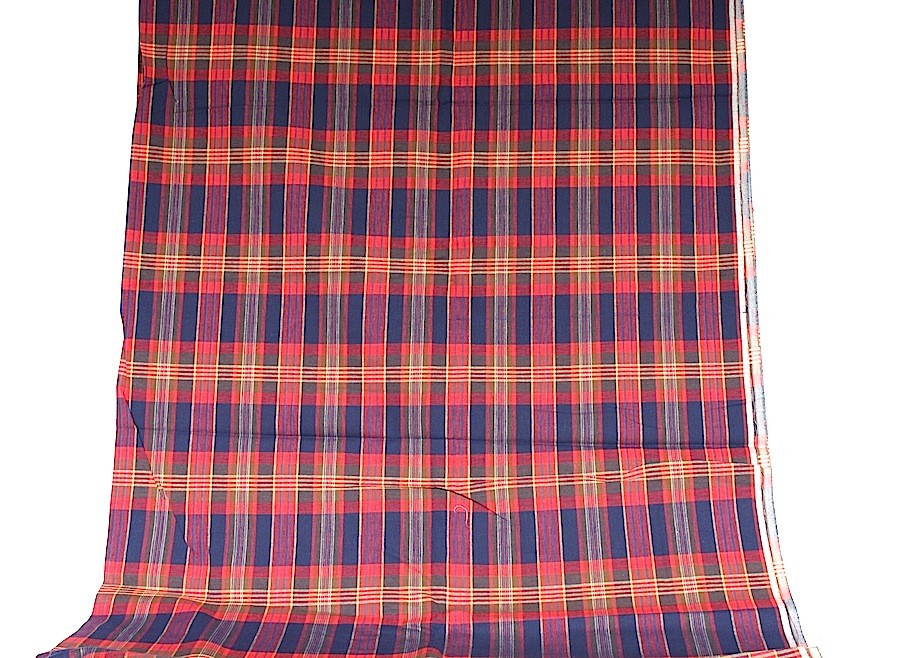 VINTAGE Fabric TARTAN PLAID Blue Red Yellow Fabric 3yds+ 57