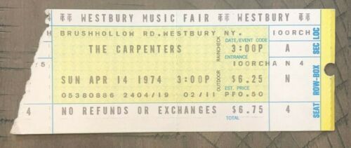 THE CARPENTERS KAREN CARPENTER TICKET STUB WESTBURY MUSIC FAIR APRIL 14, 1974