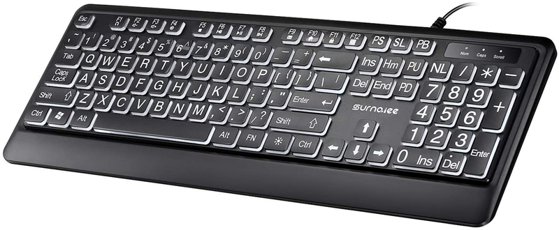 Large Letter Print Keyboard 104 Keys Standard Full USB Wired White LED Backlit