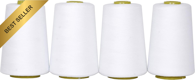 4 Pack Serger Overlock Thread White 40S/2 24000Y Polyester Cones