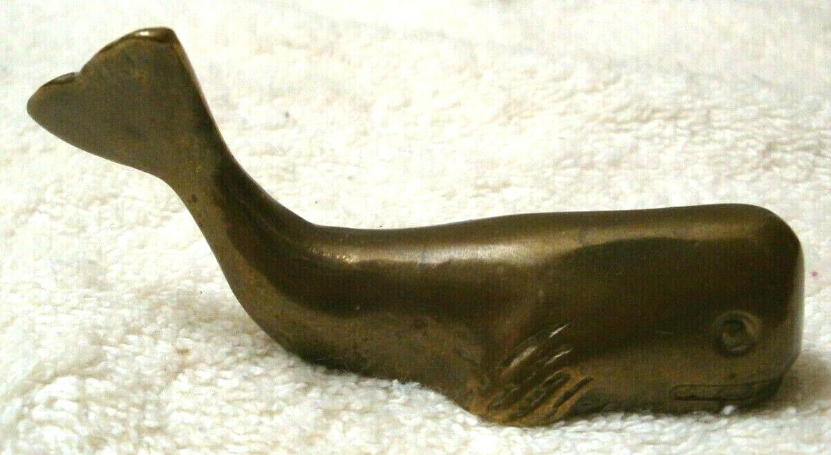 Vintage Solid Brass Whale Figurine Paperweight Nautical Ocean Marine Mammal