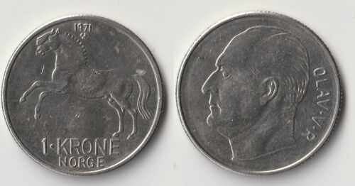 1971 Norway 1 krone coin with horse
