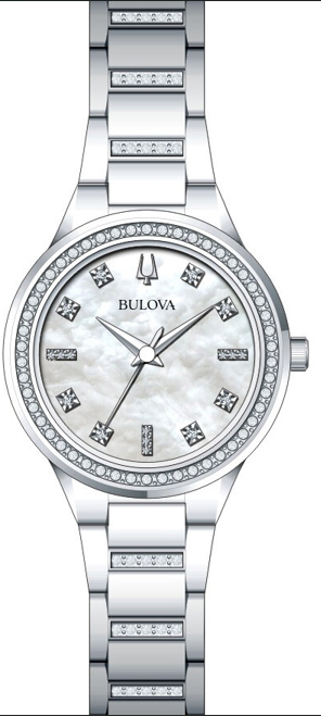 Женские часы Bulova из серебра с кристаллами и кварцем, украшенные драгоценными камнями, из нержавеющей стали, 30 ММ 96X162
