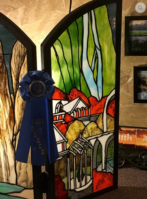 Award Winning Lord of the Rings Stained Glass Fireplace panel, one of a kind 1st