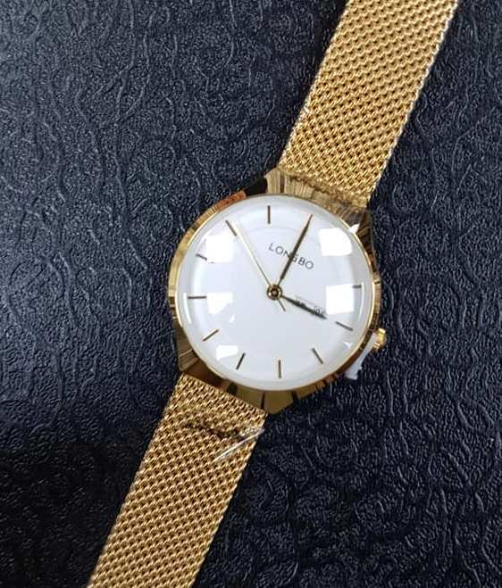 Orologio Polso Longbo Uomo Analogico Quarzo Fashion Maglia Milano Dorato lac