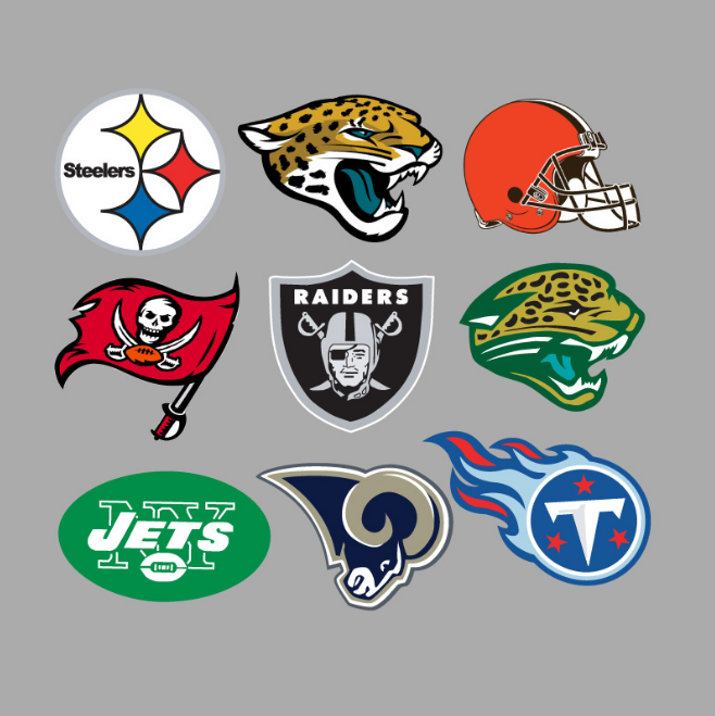 32 Pcs Stickers NFL All 32 Teams LOGO NFL Luggage Skateboard Car Laptop Vinyl