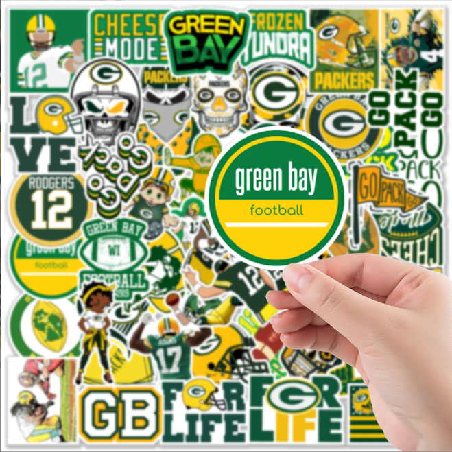 50 Pcs Stickers Green Bay Packers NFL Sport Luggage Skateboard Phone Laptop Car