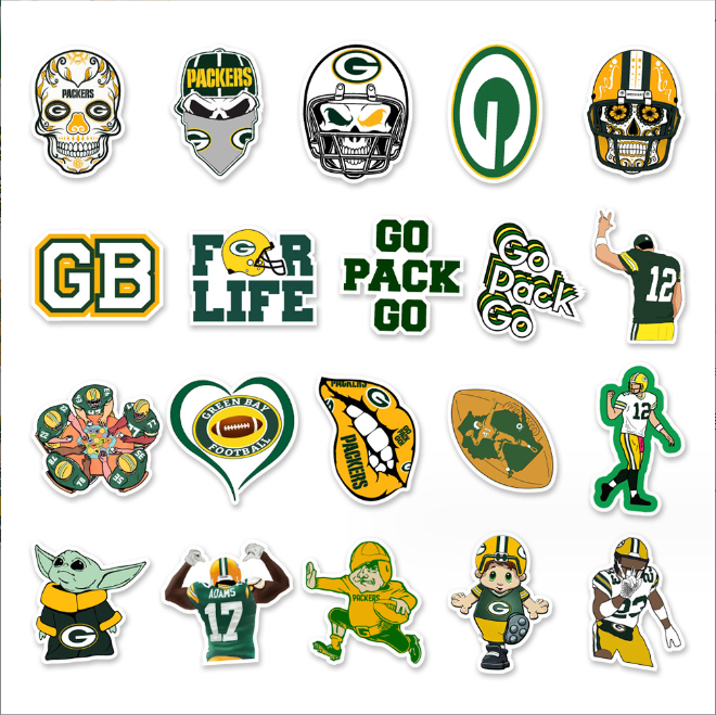 50 Pcs Stickers Green Bay Packers NFL Sport Luggage Skateboard Phone Laptop Car
