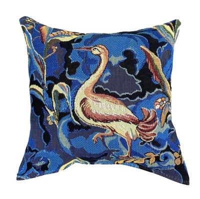 ART de LYS, FOLIAGE and HERON , BLUE PETIT FRENCH WOVEN TAPESTRY PILLOW, 8'' x 8''