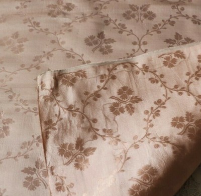 French Antique Lyon Pink Silk Fabric Sample~Floral Frame~L-24