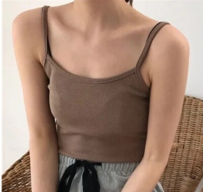 Dute Cropped Khaki Brown Ribbed Camisole Top One Size  THIS IS TINY!           e