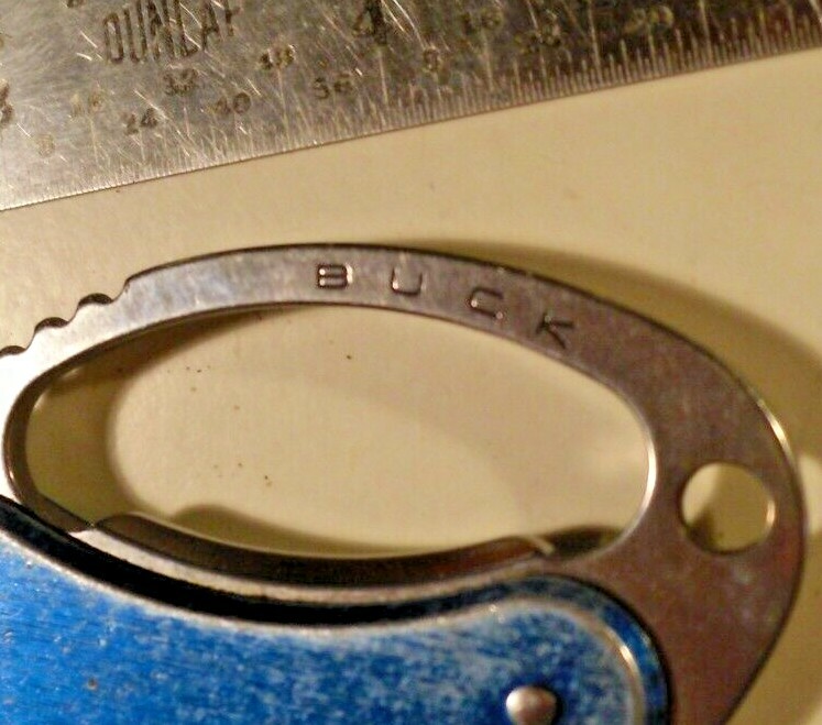 BUCK 759 KEYCHAIN KNIFE BOTTLE OPENER BASS PRO SHOPS LINERLOCK ROUND BLUE