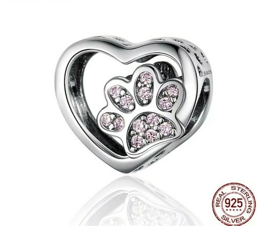 Charm Anhänger Herz Pfote Tier Haustier f. Pandora 925 er Silber