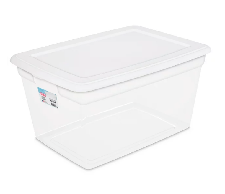 Sterilite 58 Qt. Clear Plastic Storage Box with White Lid - 
