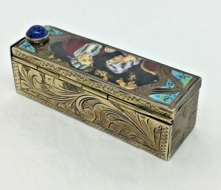 Vintage Italian 800 Silver Enamel Lipstick Case Compact Galletti Coppini Fallaci
