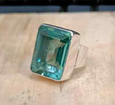 Handmade Aquamarine 925 Sterling Silver Band & Statement Ring All Size 573