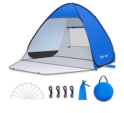 Glymnis Tenda da Spiaggia Pop-up per 2-4 Persone, Protezione Solare UPF 50+