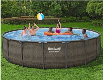 Bestway Power Steel 18  x 48  Round Above Ground Pool Set 1,500 gal. Sand Filter