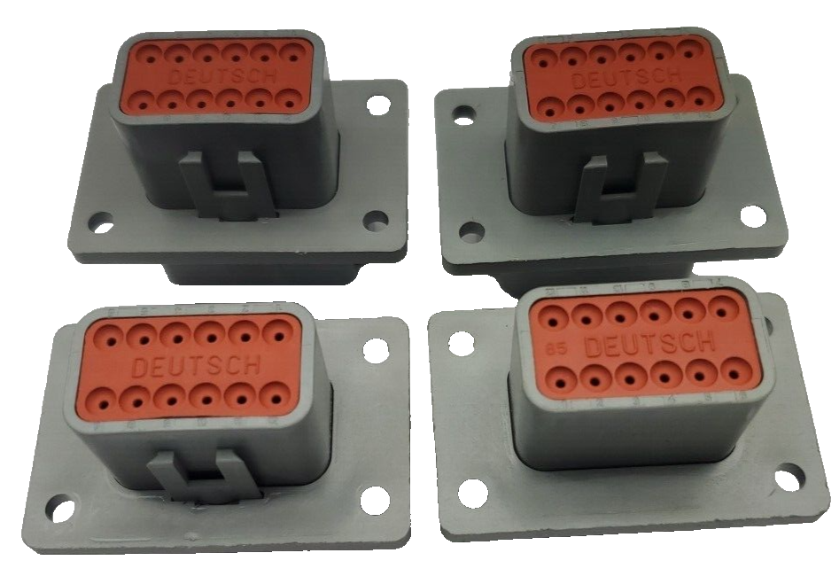 LOT OF 4 DEUTSCH DT04-12PA-L012, DT 12 Way Gray Receptacle Connector with Flange